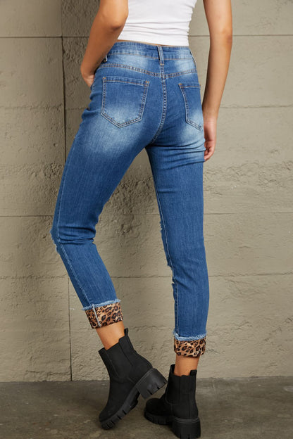 Baeful Leopard Patch Distressed Cropped Jeans-Teresa&#39;s Fashionista LLC