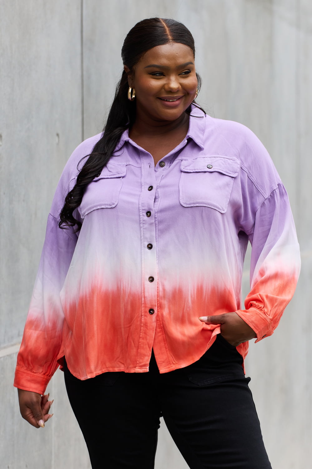 White Birch Relaxed Fit Tie-Dye Button Down Top-Teresa&#39;s Fashionista LLC