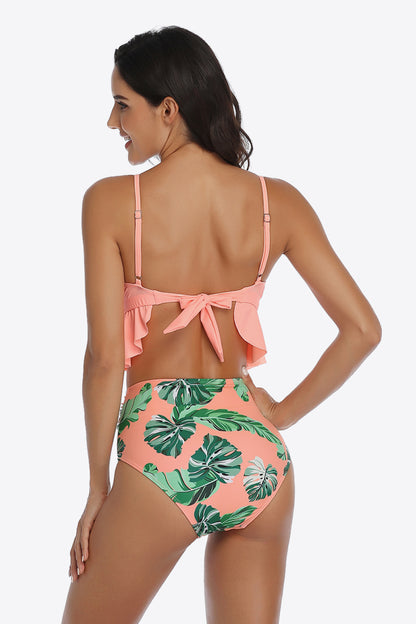 Tropical Print Ruffled Two-Piece Swimsuit-Teresa&#39;s Fashionista LLC