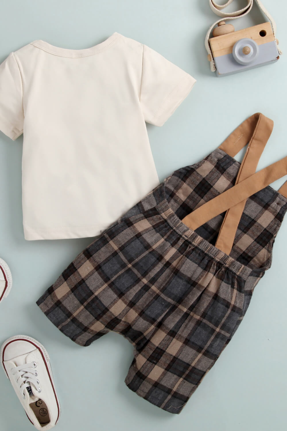 Baby Round Neck Tee and Plaid Overalls Set-Teresa&#39;s Fashionista LLC