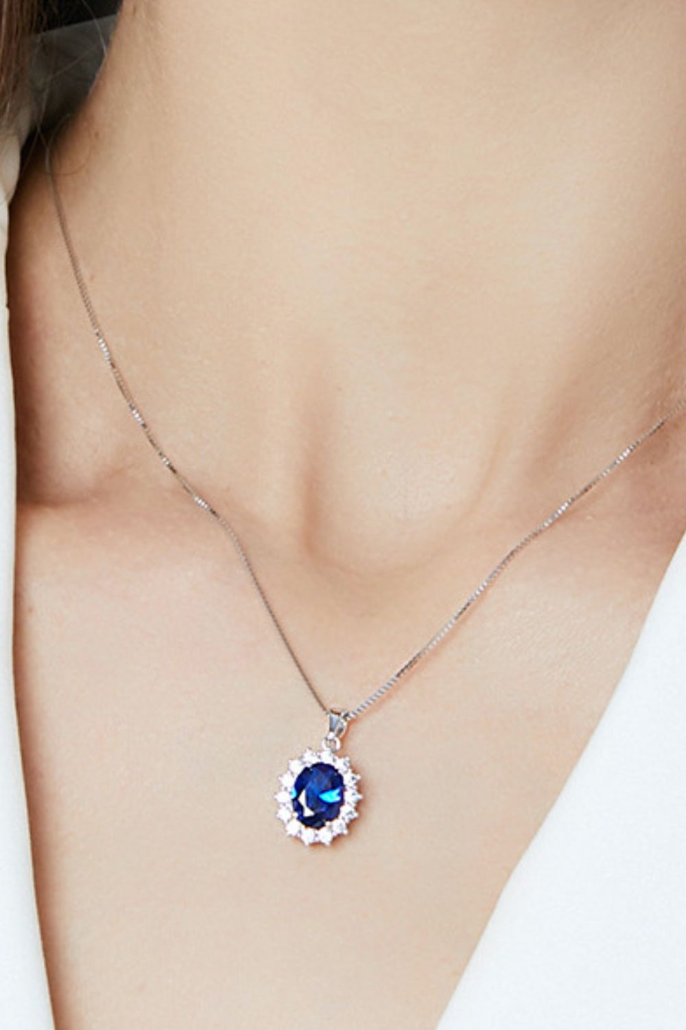 Synthetic Sapphire Pendant 925 Sterling Silver Necklace-Teresa&#39;s Fashionista LLC