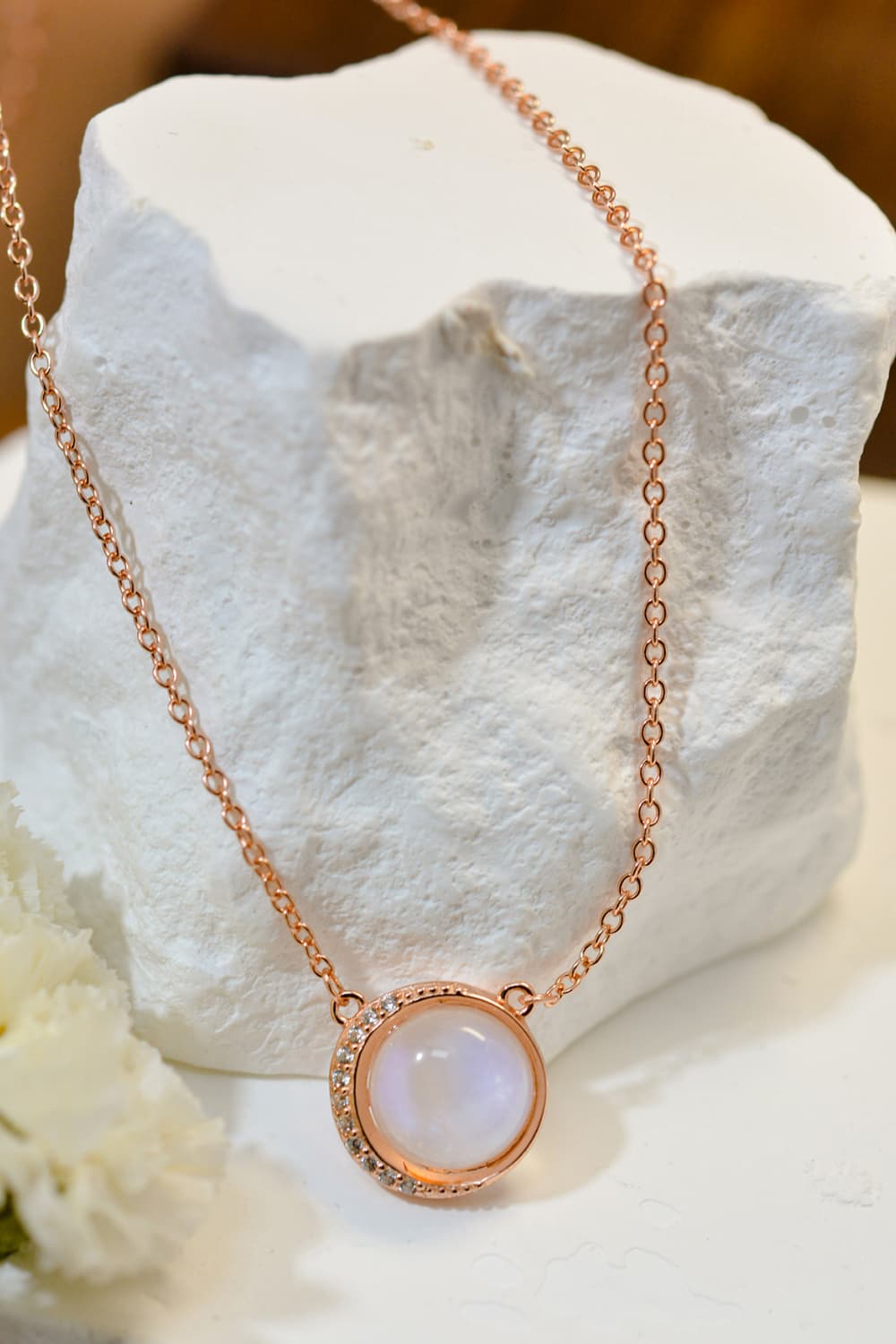 High Quality Natural Moonstone 18K Rose Gold-Plated 925 Sterling Silver Necklace-Teresa&#39;s Fashionista LLC