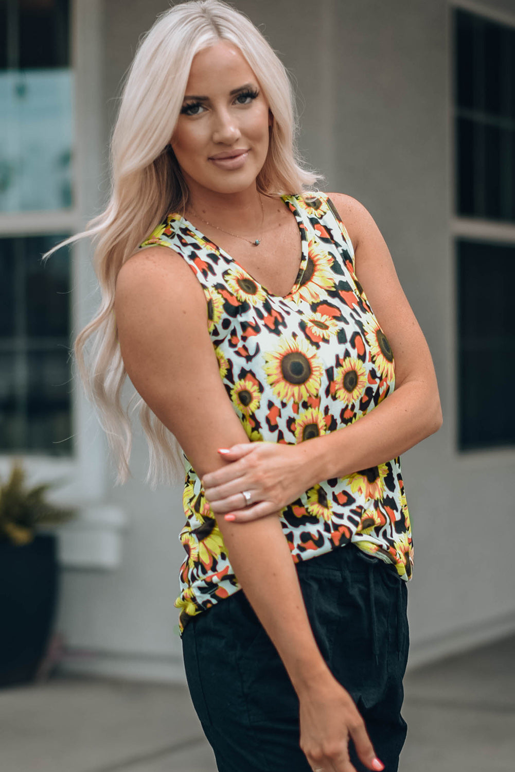 Sunflower Scoop Neck Tank-Teresa&#39;s Fashionista LLC