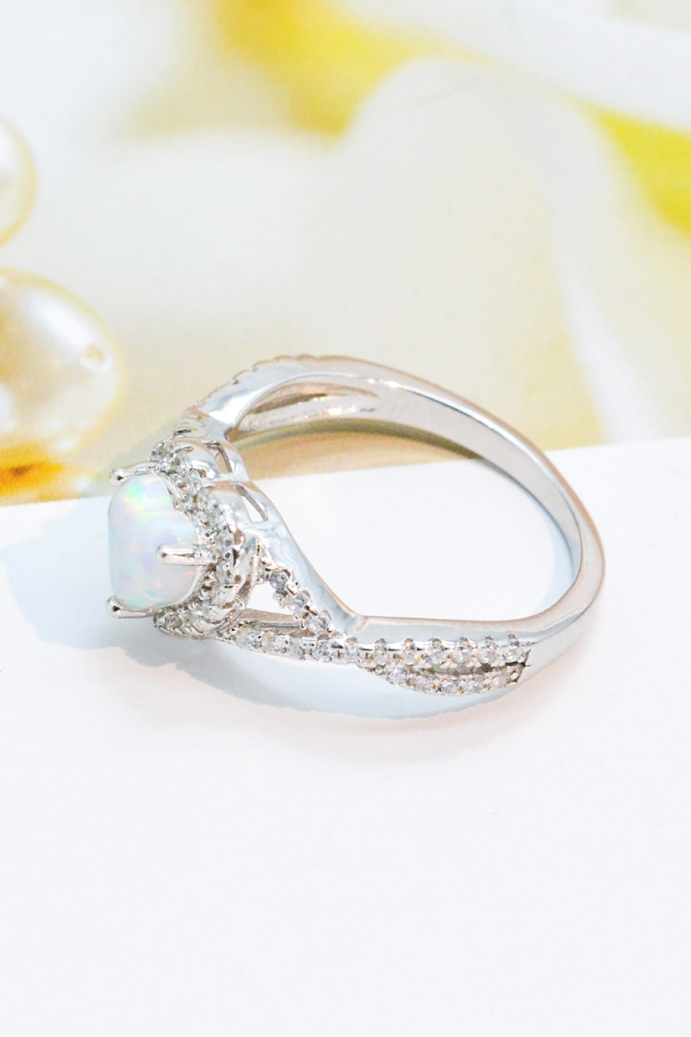 925 Sterling Silver Heart Opal Crisscross Ring-Teresa&#39;s Fashionista LLC