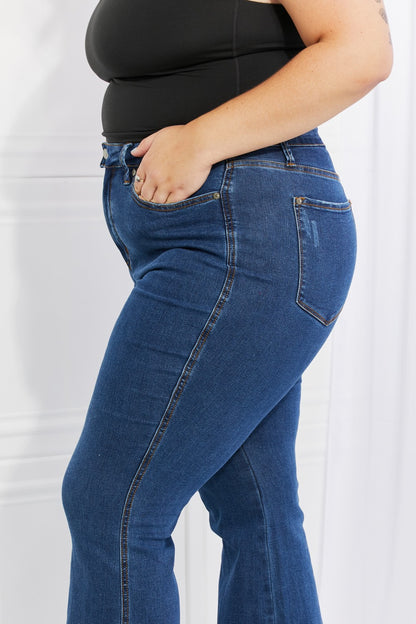 Judy Blue Ava Full Size Cool Denim Tummy Control Flare-Teresa&#39;s Fashionista LLC