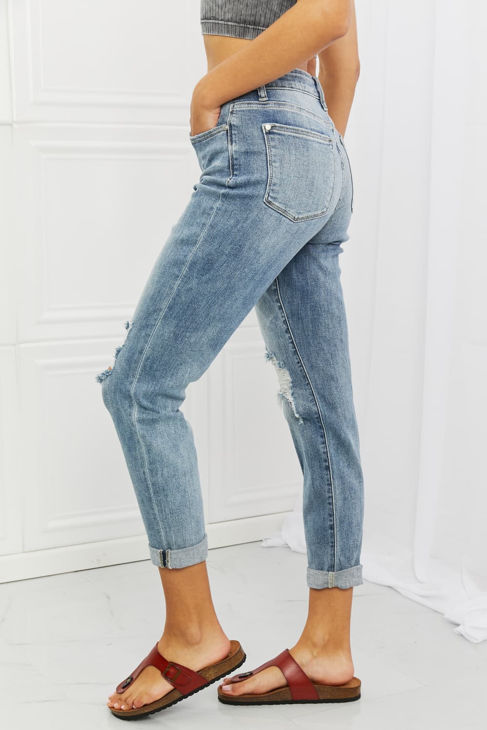 Judy Blue Malia Full Size Mid Rise Boyfriend Jeans-Teresa&#39;s Fashionista LLC