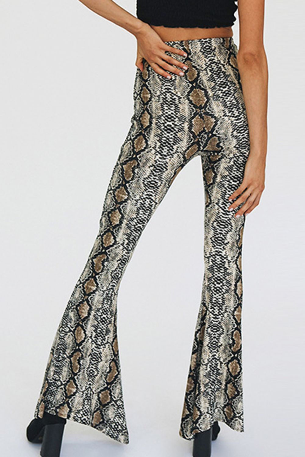 Snakeskin Print Flare Pants-Teresa&#39;s Fashionista LLC