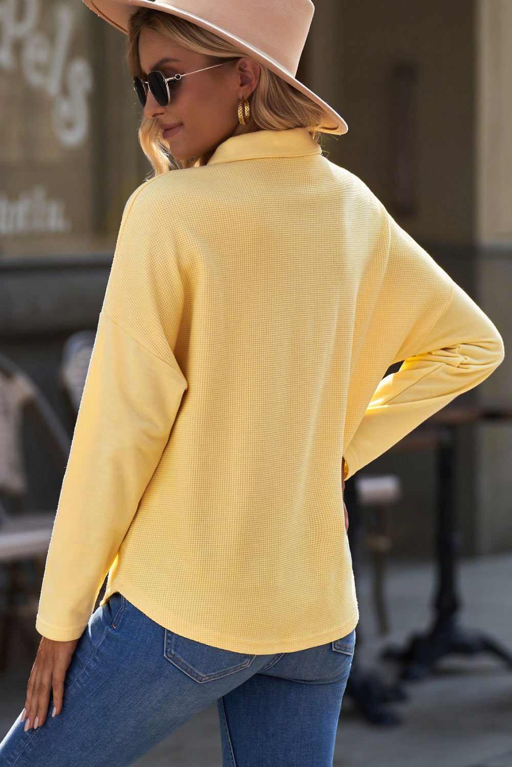 Waffle Knit Button Front Shirt with Breast Pockets-Teresa&#39;s Fashionista LLC