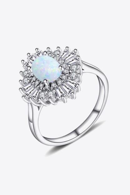 Modern 925 Sterling Silver Opal Halo Ring-Teresa&#39;s Fashionista LLC