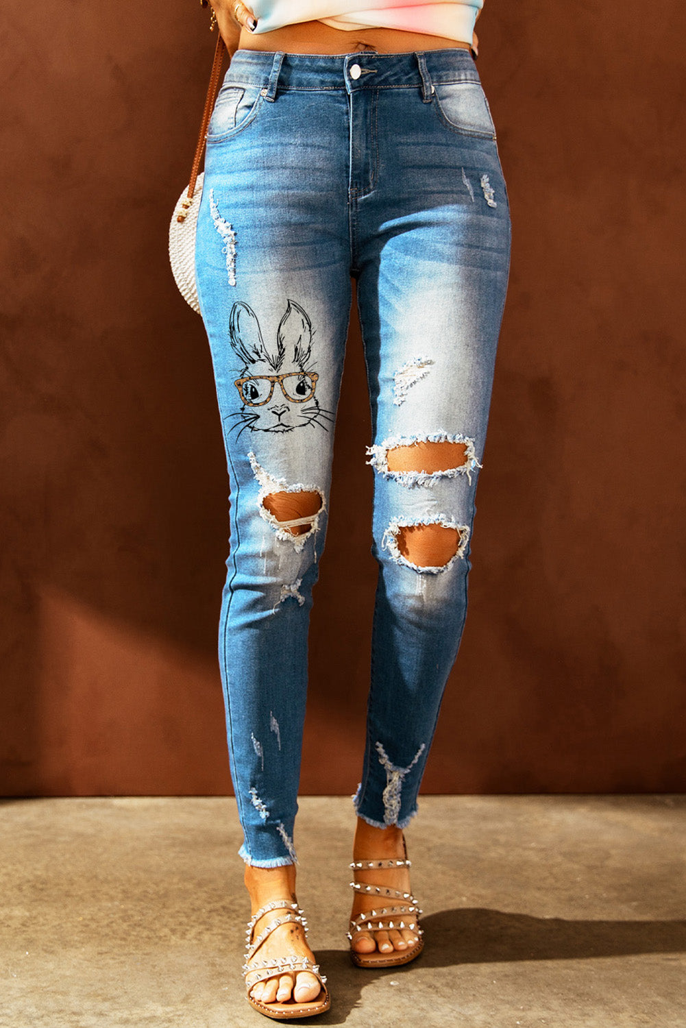 Easter Distressed Frayed Hem Jeans-Teresa&#39;s Fashionista LLC