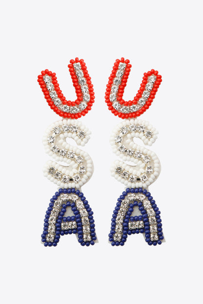 USA Beaded Zircon Decor Earrings-Teresa&#39;s Fashionista LLC