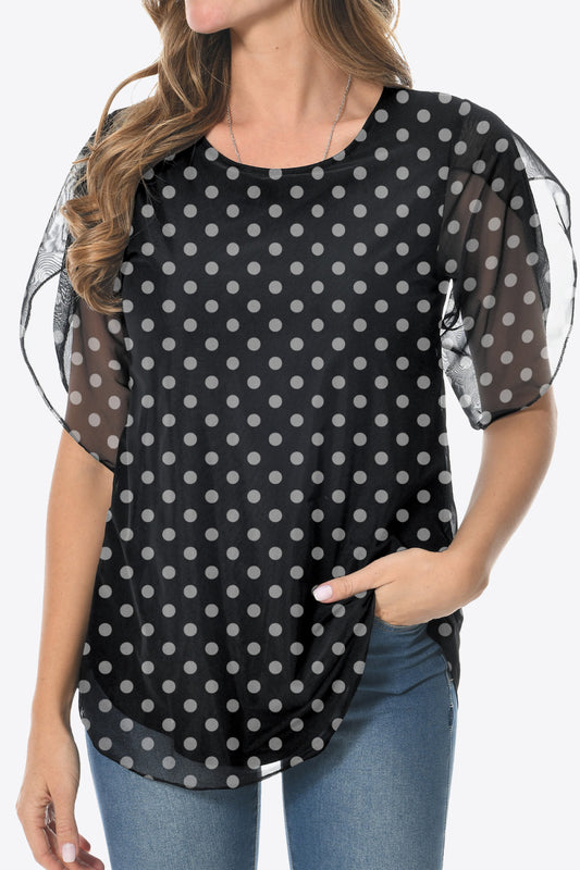 Printed Round Neck Curved Hem Blouse-Teresa&#39;s Fashionista LLC