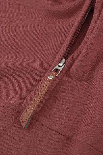 Half Zip Patch Pocket Drawstring Hoodie-Teresa&#39;s Fashionista LLC