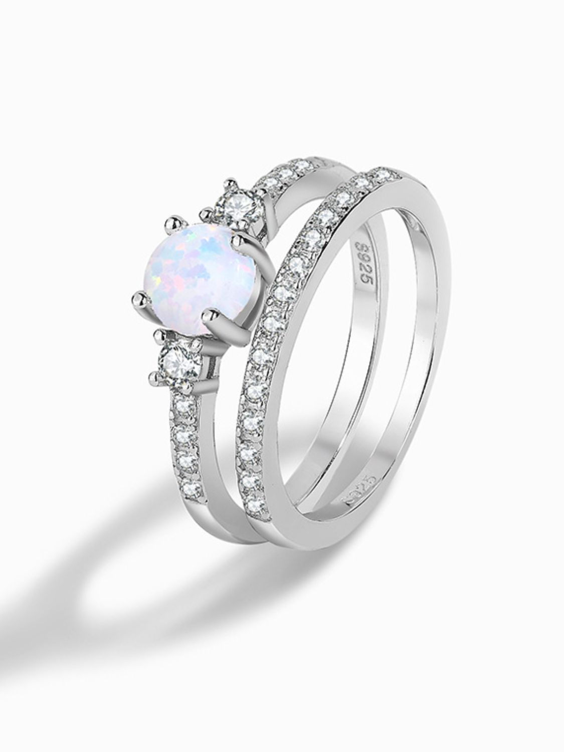 925 Sterling Silver Opal Split Shank Ring-Teresa&#39;s Fashionista LLC