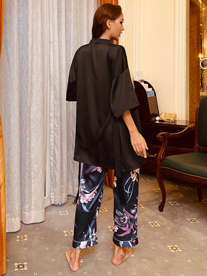 Cami, Robe, and Printed Pants Pajama Set-Teresa&#39;s Fashionista LLC