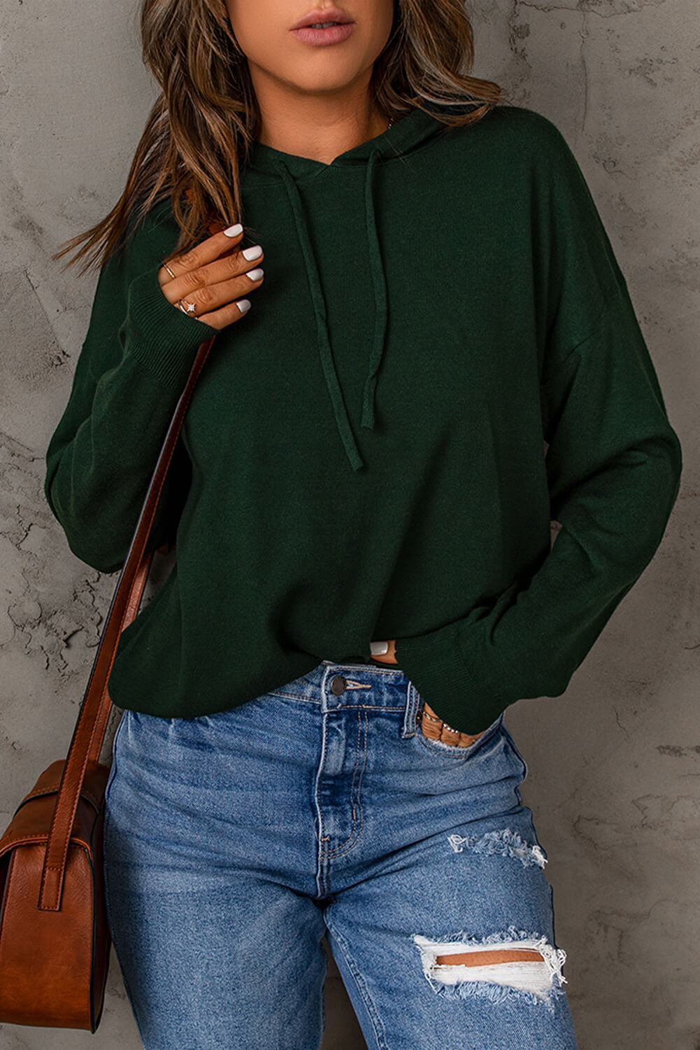 Dropped Shoulder Drawstring Hooded Knit Top-Teresa&#39;s Fashionista LLC