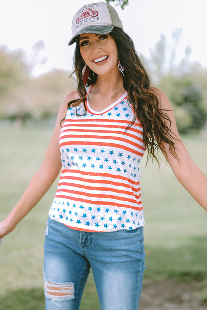 Stars and Stripes Round Neck Tank-Teresa&#39;s Fashionista LLC