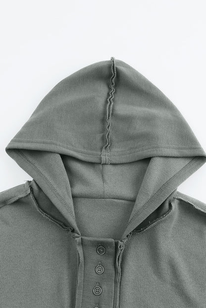 Quarter-Button Exposed Seam Dropped Shoulder Hoodie-Teresa&#39;s Fashionista LLC