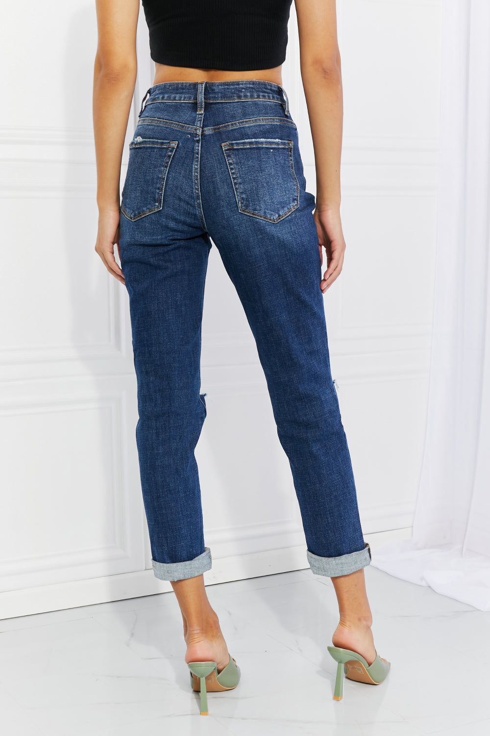 Vervet by Flying Monkey Full Size Distressed Cropped Jeans with Pockets-Teresa&#39;s Fashionista LLC