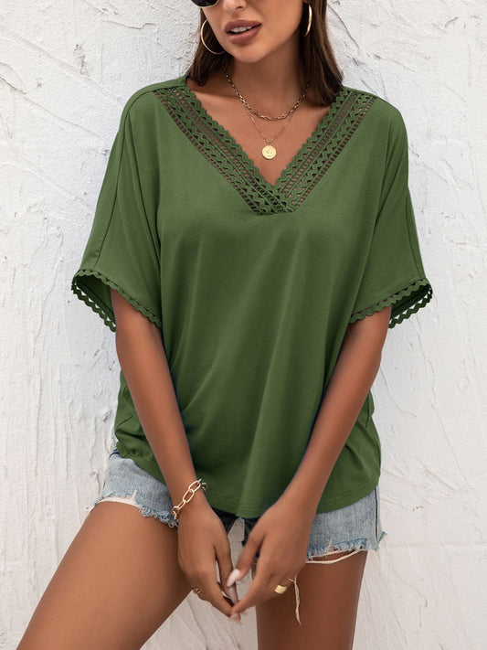 V-Neck Short Sleeve Blouse-Teresa&#39;s Fashionista LLC