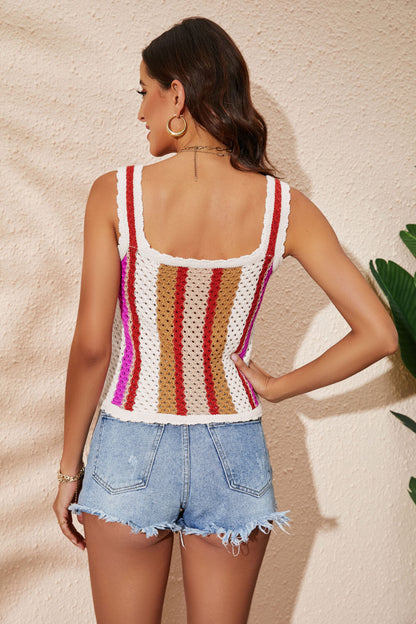 Striped Scalloped Trim Knit Tank-Teresa&#39;s Fashionista LLC