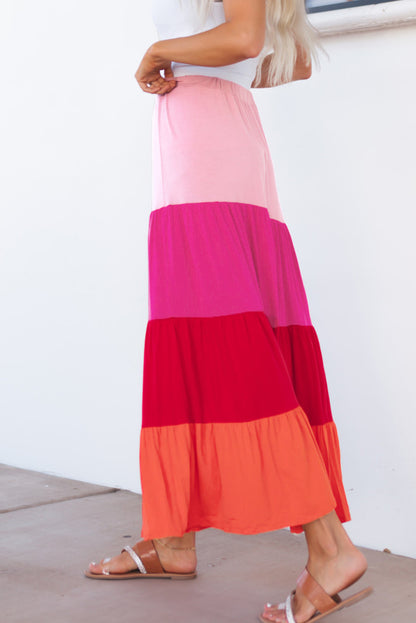 Color Block Tiered Maxi Skirt-Teresa&#39;s Fashionista LLC