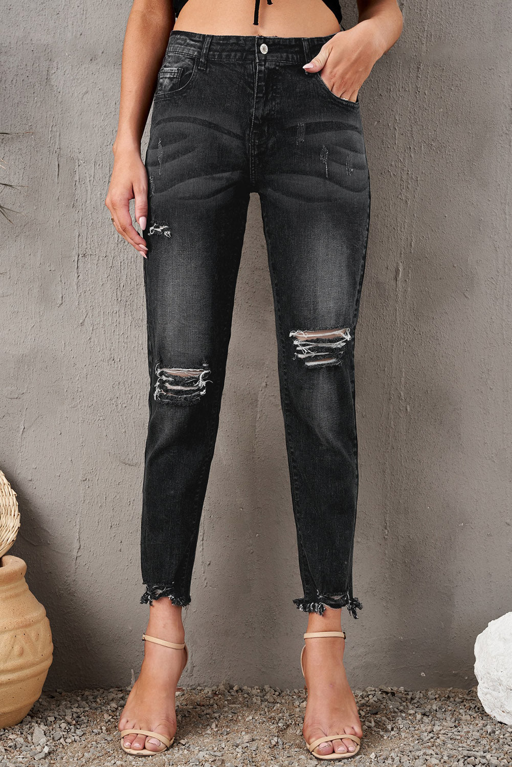 Stylish Distressed Cropped Jeans-Teresa&#39;s Fashionista LLC