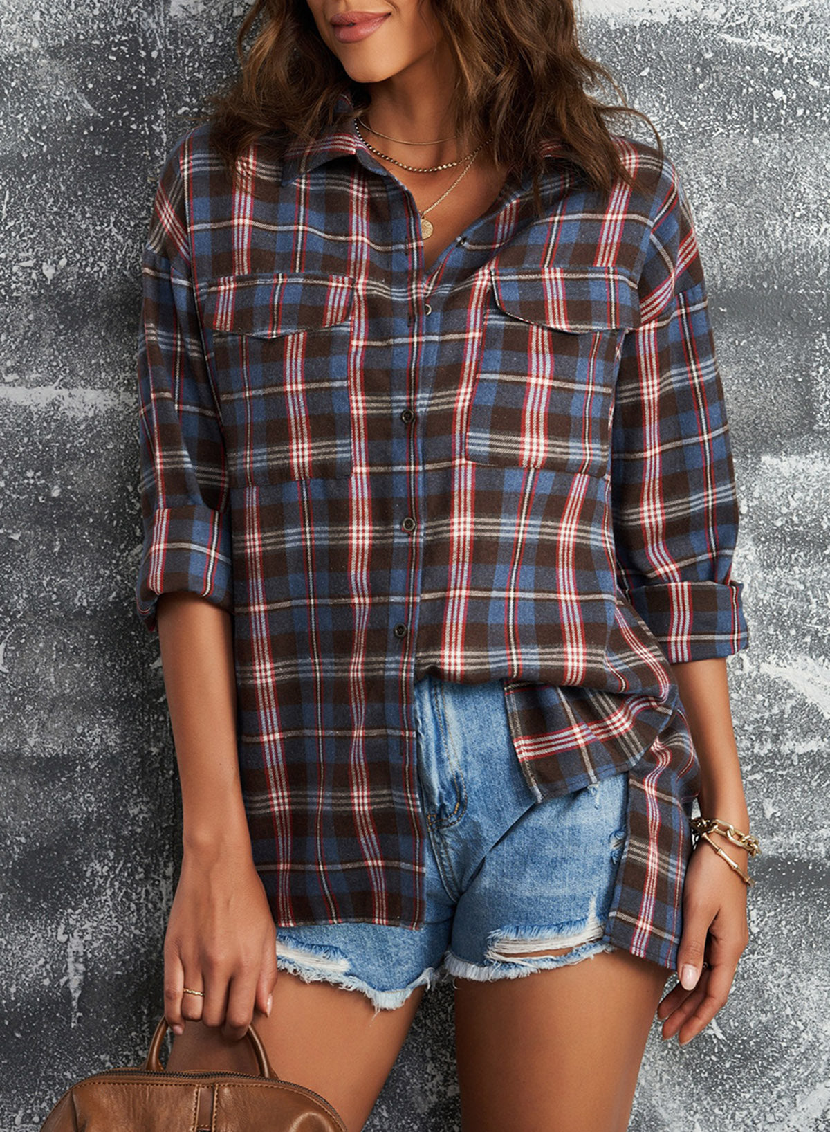 Plaid Slit High-Low Shirt with Pockets-Teresa&#39;s Fashionista LLC