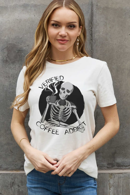 Simply Love Full Size VERIFIED COFFEE ADDICT Graphic Cotton Tee-Teresa&#39;s Fashionista LLC