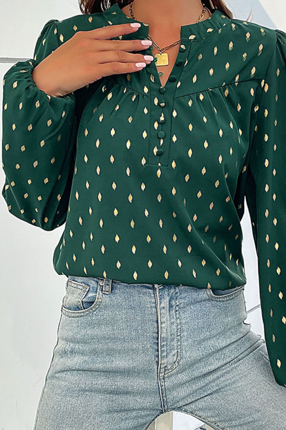 Printed Buttoned Puff Sleeve Blouse-Teresa&#39;s Fashionista LLC