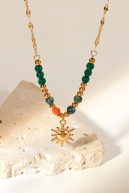 Sun Pendant Natural Stone Necklace-Teresa&#39;s Fashionista LLC