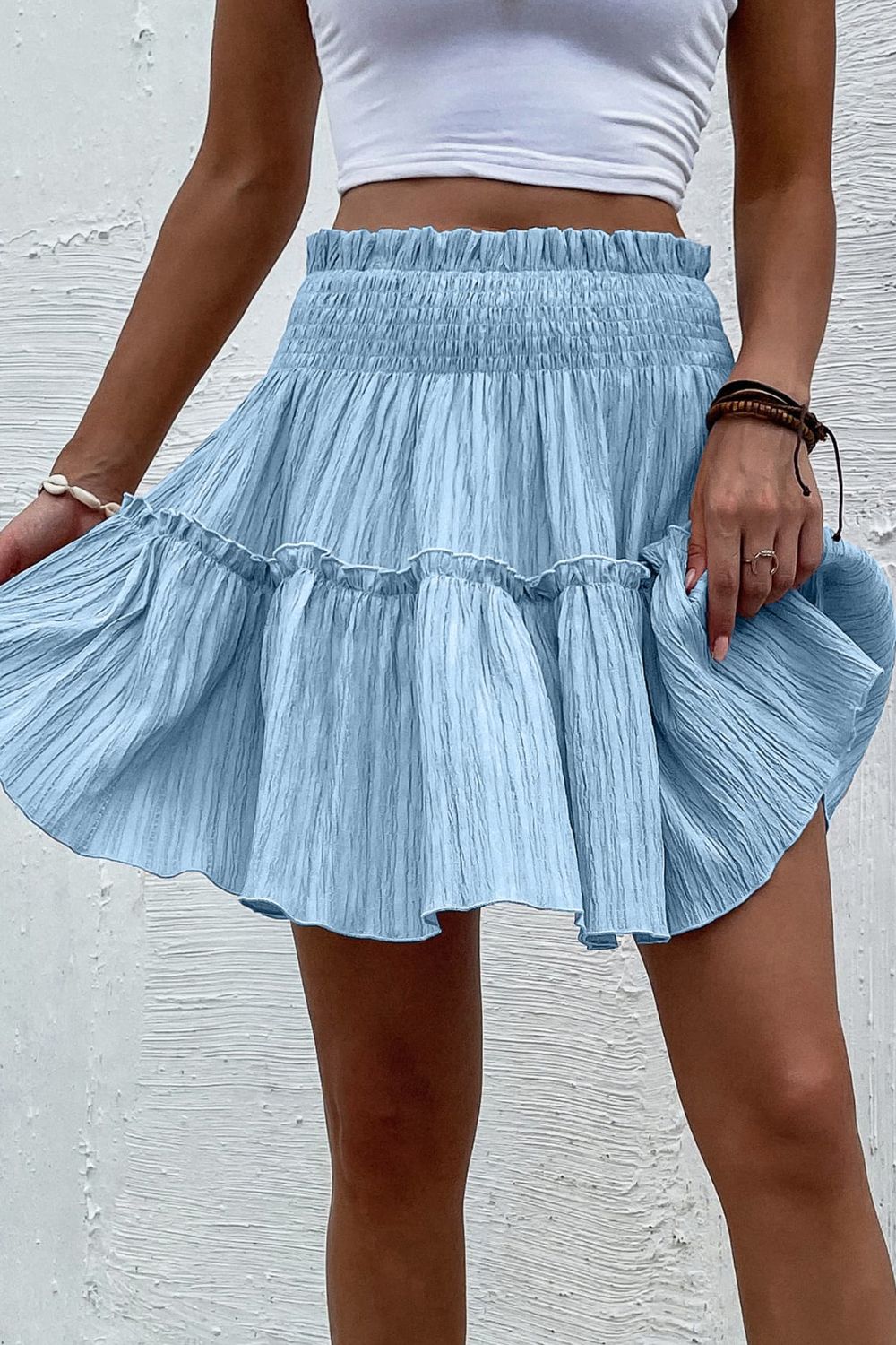 Smocked Waist Frill Trim Skirt-Teresa&#39;s Fashionista LLC