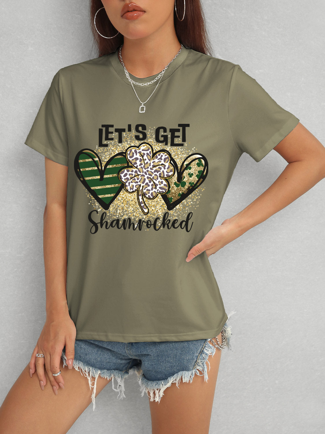 Lucky Clover Round Neck Short Sleeve T-Shirt-Teresa&#39;s Fashionista LLC