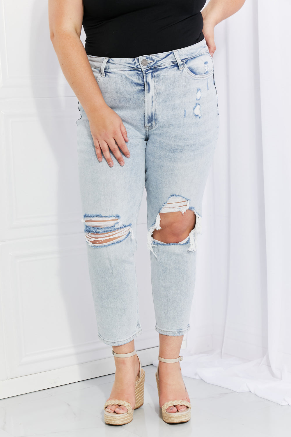 Vervet by Flying Monkey Stand Out Full Size Distressed Cropped Jeans-Teresa&#39;s Fashionista LLC