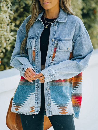 Collared Neck Dropped Shoulder Denim Jacket-Teresa&#39;s Fashionista LLC