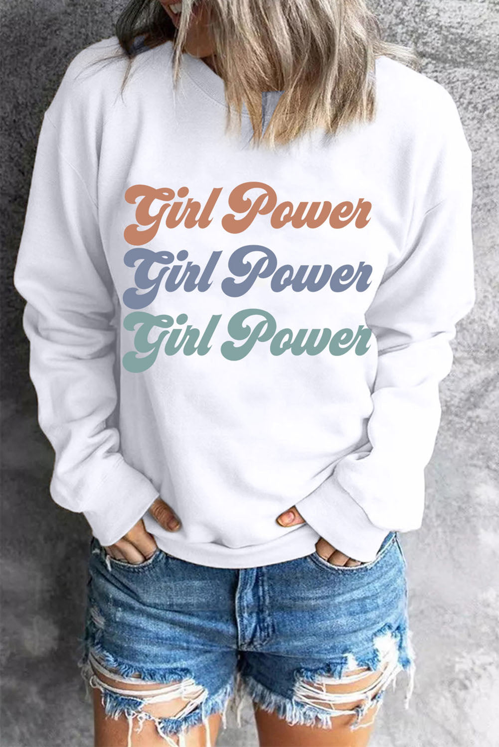 GIRL POWER Graphic Dropped Shoulder Sweatshirt-Teresa&#39;s Fashionista LLC