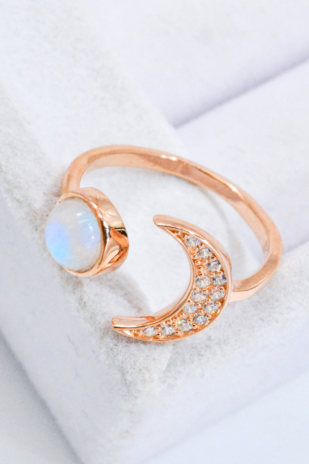 Natural Moonstone and Zircon Sun & Moon Open Ring-Teresa&#39;s Fashionista LLC