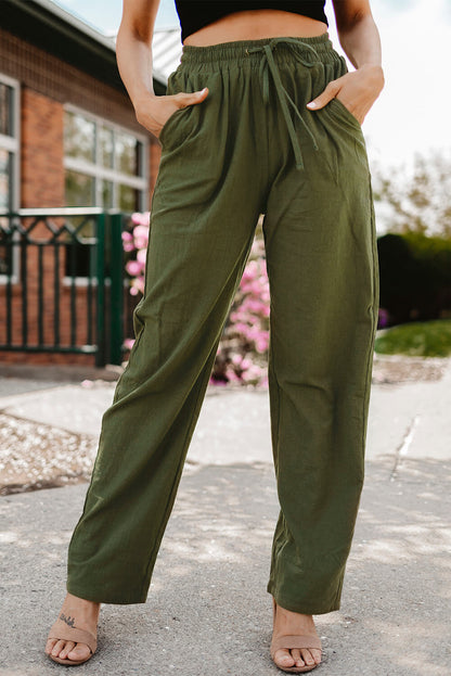 Drawstring Elastic Waist Pants with Pockets-Teresa&#39;s Fashionista LLC