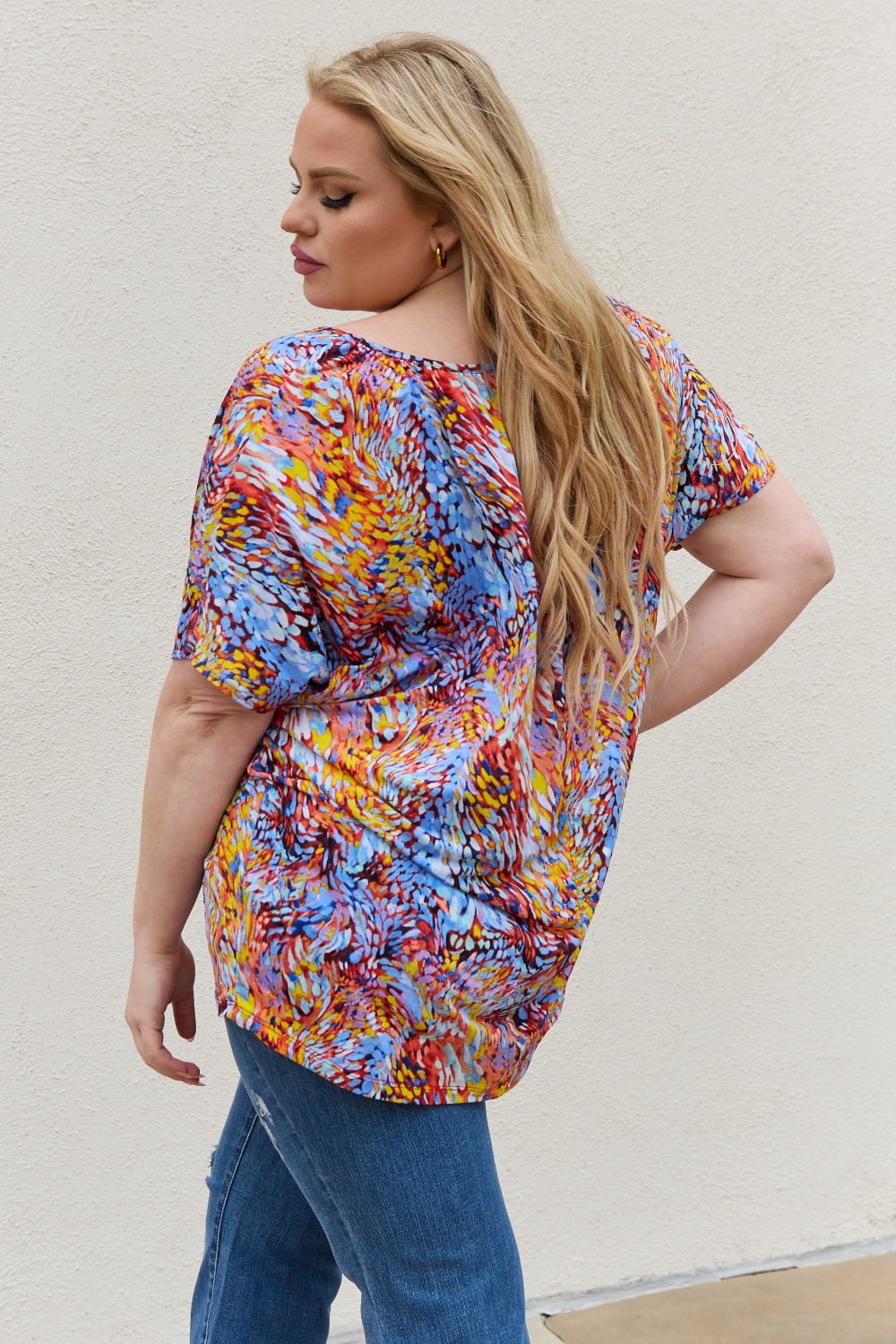 Be Stage Full Size Printed Dolman Flowy Top-Teresa&#39;s Fashionista LLC