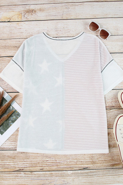 Star and Stripe V-Neck Top-Teresa&#39;s Fashionista LLC