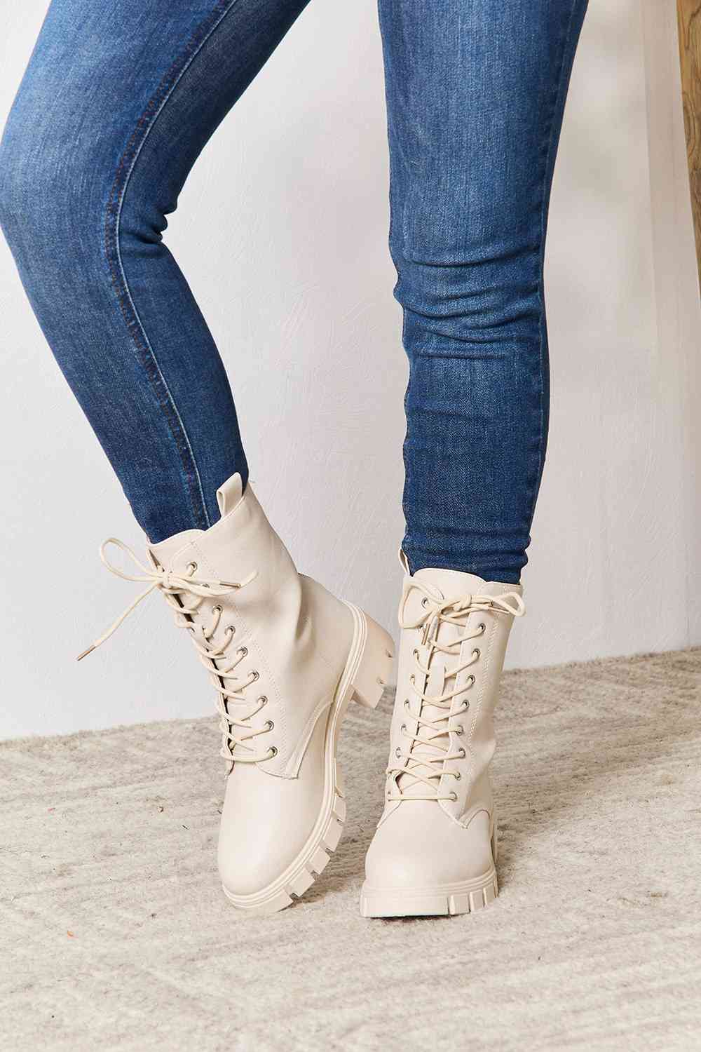 East Lion Corp Zip Back Lace-up Front Combat Boots-Teresa&#39;s Fashionista LLC