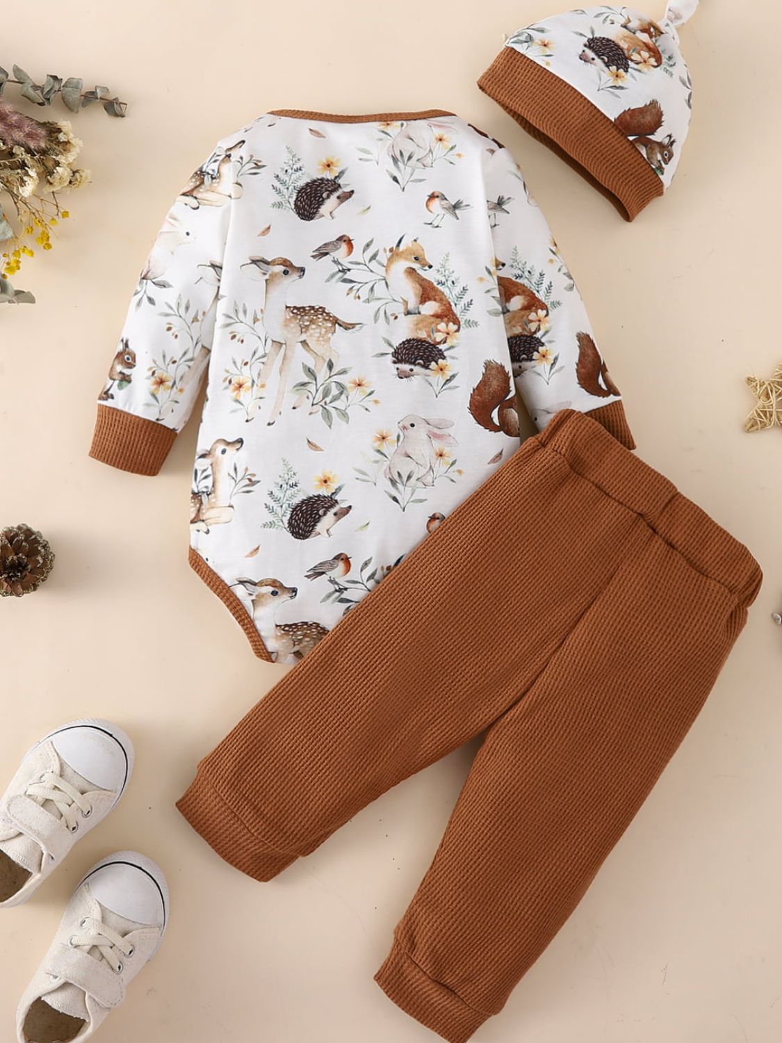 Baby Printed Bodysuit and Waffle-Knit Joggers Set-Teresa&#39;s Fashionista LLC