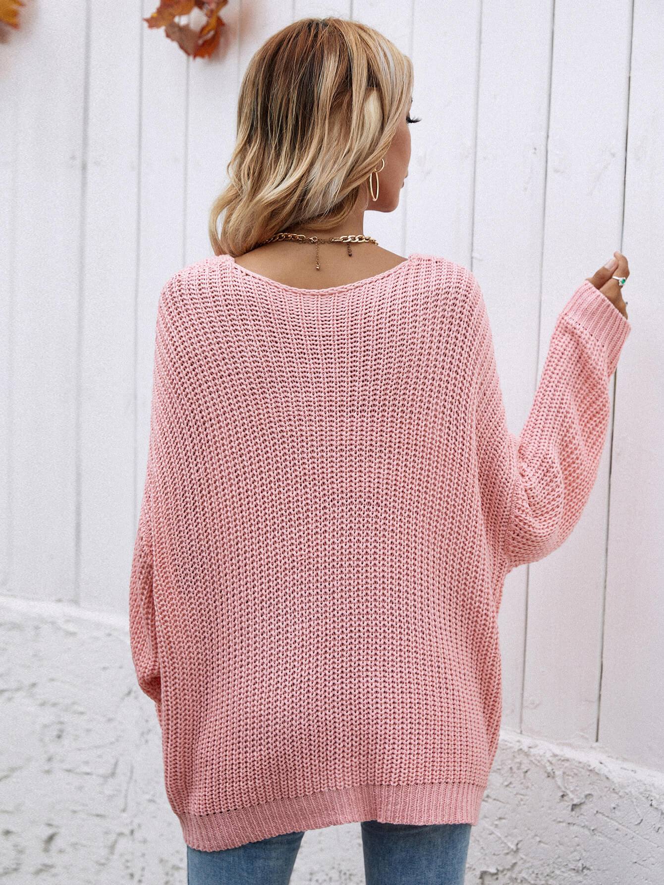 Rib-Knit Drop Shoulder V-Neck Pullover Sweater-Teresa&#39;s Fashionista LLC