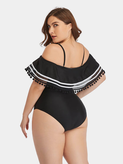 Plus Size Striped Cold-Shoulder One-Piece Swimsuit-Teresa&#39;s Fashionista LLC