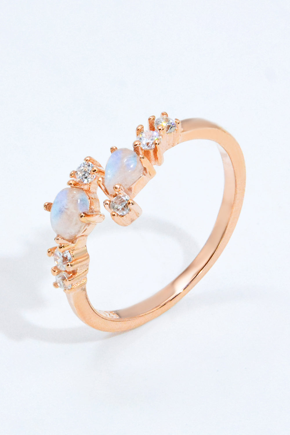 Natural Moonstone and Zircon Open Ring-Teresa&#39;s Fashionista LLC