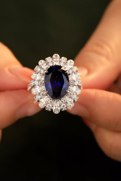 5 Carat Lab-Grown Sapphire Flower Shape Ring-Teresa&#39;s Fashionista LLC