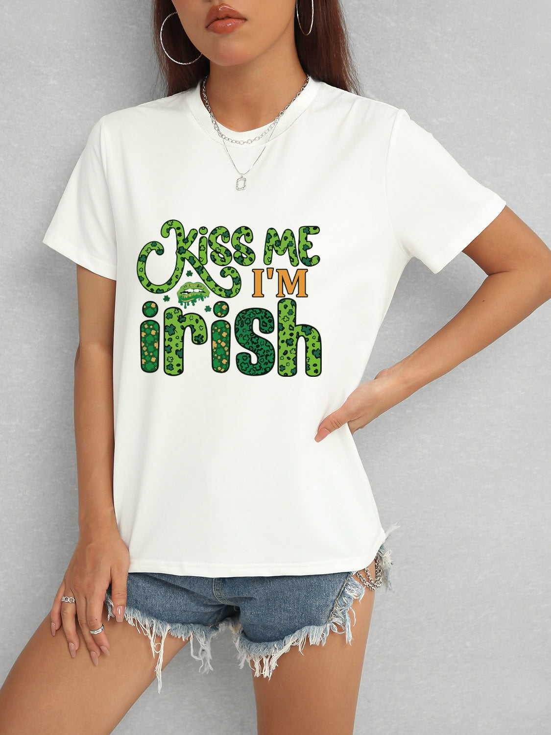 KISS ME I'M IRISH Round Neck T-Shirt-Teresa&#39;s Fashionista LLC