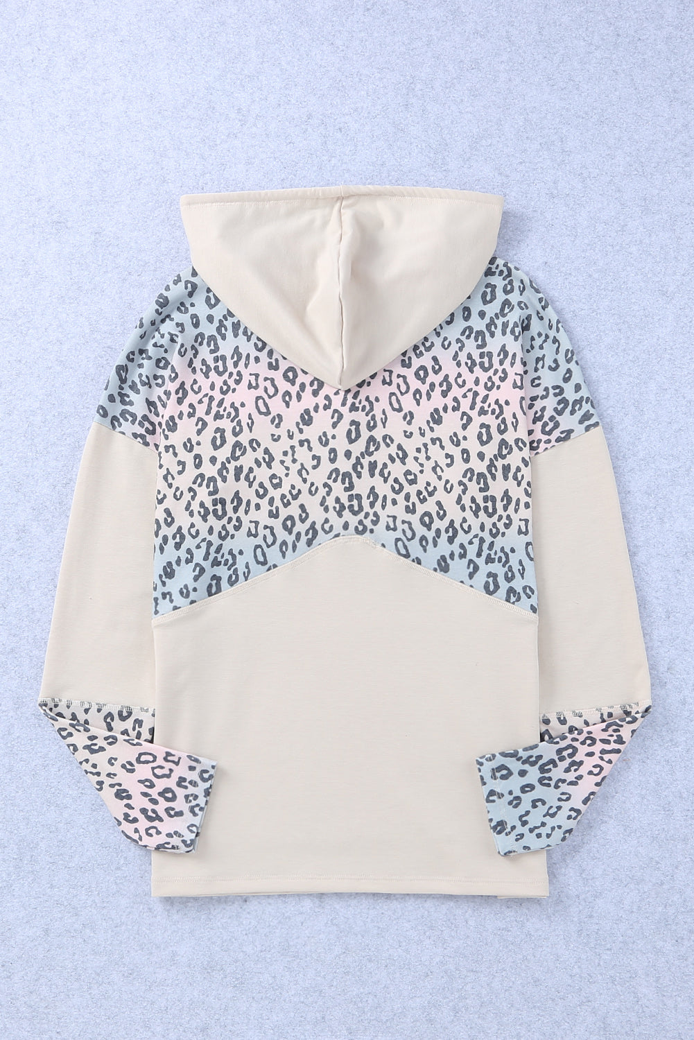 Leopard Color Block Buttoned Drawstring Detail Hoodie-Teresa&#39;s Fashionista LLC