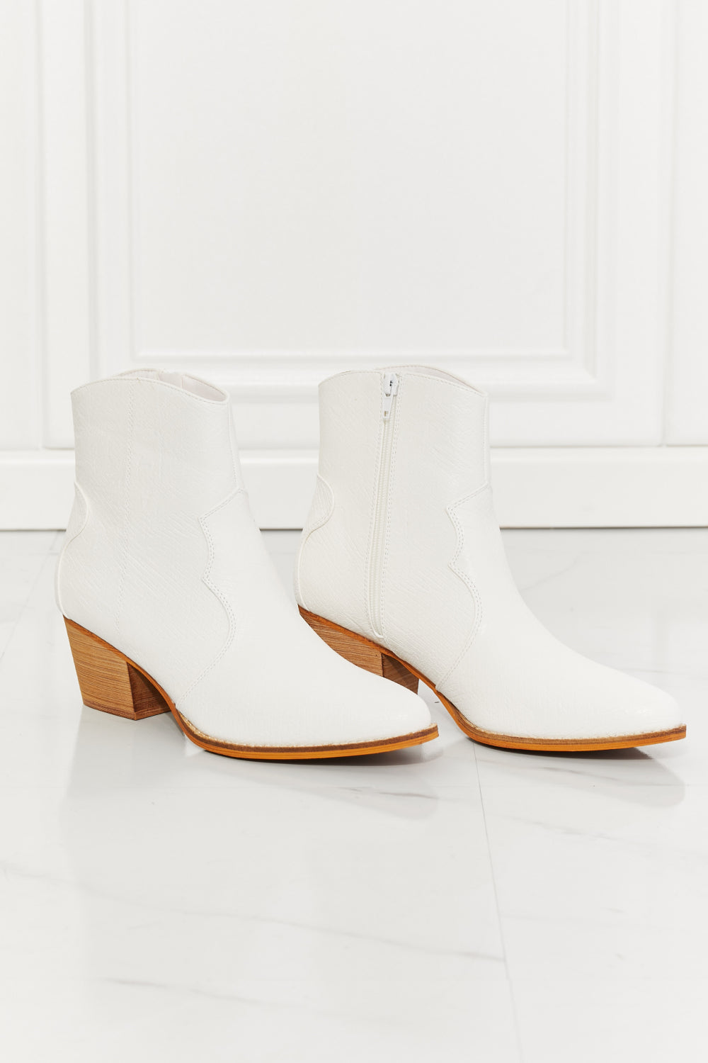 MMShoes Watertower Town Faux Leather Western Ankle Boots in White-Teresa&#39;s Fashionista LLC