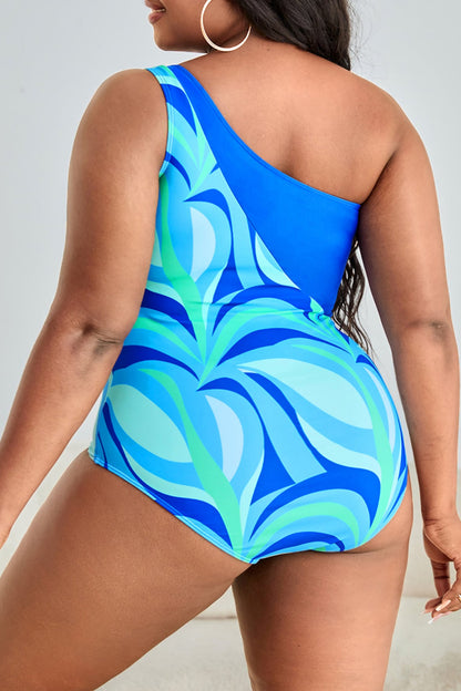 Plus Size Printed Ring Detail One-Shoulder One-Piece Swimsuit-Teresa&#39;s Fashionista LLC